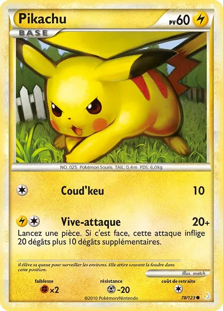 Pikachu, carte Pokémon HS 78 — extension HeartGold SoulSilver