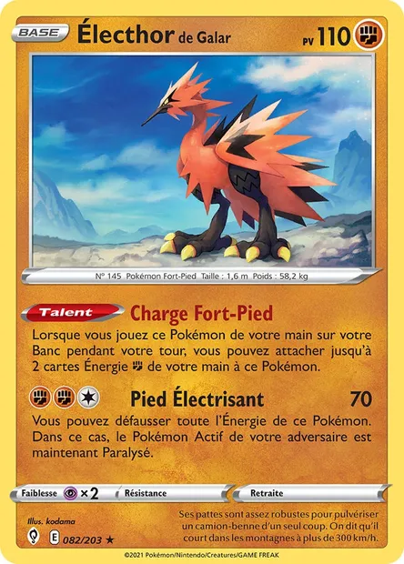Électhor de Galar, carte Pokémon EVS 82 — extension Évolution Céleste