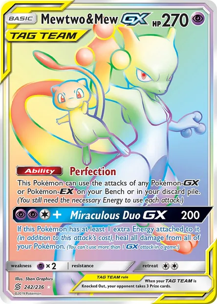 Mewtwo & Mew GX, Pokémon card UNM 242 — Unified Minds set