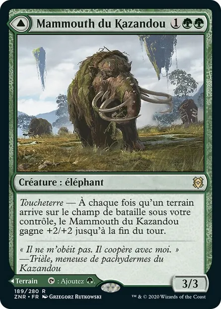 Mammouth du Kazandou // Vallée du Kazandou, carte Magic ZNR 189 — extension Renaissance de Zendikar