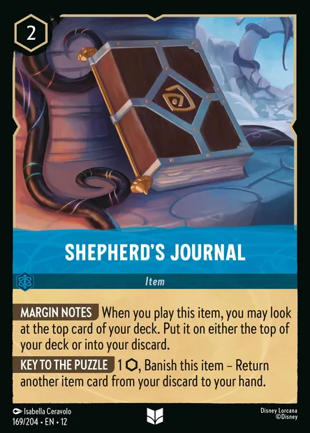 Shepherd's Journal, Disney Lorcana card CH12-169 — Wilds Unknown set