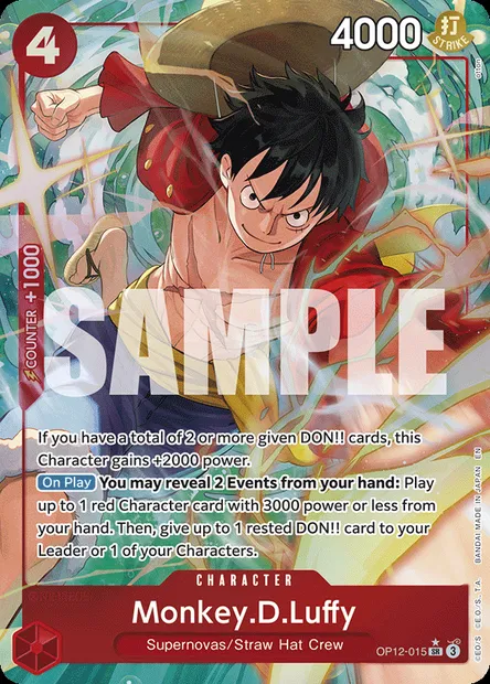 Monkey.D.Luffy, One Piece card OP12-015 — LEGACY OF THE MASTER set