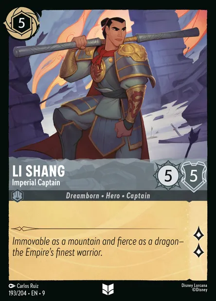 Li Shang - Imperial Captain, Disney Lorcana card CH9-193 — Fabled set