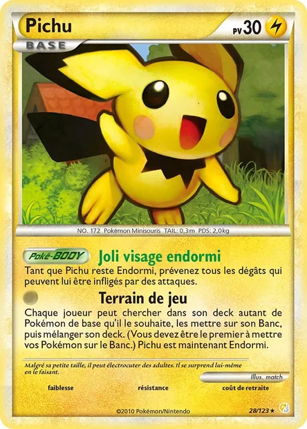Pichu, carte Pokémon HS 28 — extension HeartGold SoulSilver