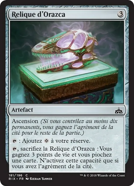 Relique d'Orazca, carte Magic RIX 181 — extension Les combattants d'Ixalan