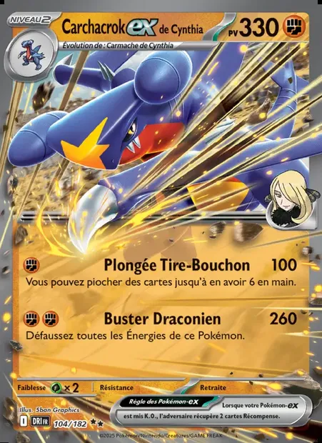 Carchacrok-ex de Cynthia, carte Pokémon DRI 104 — extension Rivalités Destinées