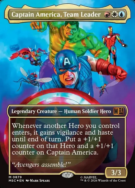 Captain America, chef d'équipe, carte Magic MSC 879 — extension Marvel Super Heroes Commander