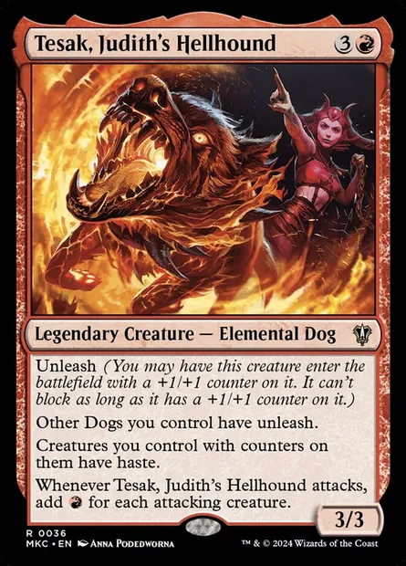 Tesak, Judith's Hellhound, Magic card MKC 36 — Murders at Karlov Manor Commander set