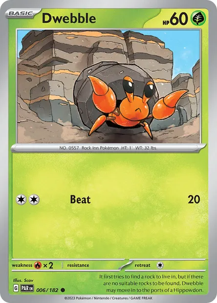 Dwebble, Pokémon card PAR 006 — Paradox Rift set
