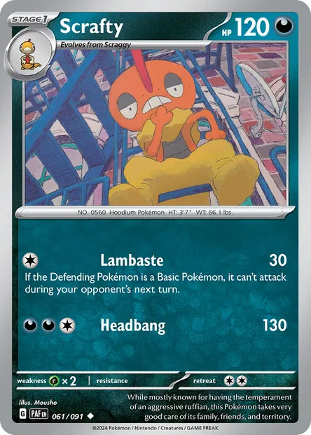 Scrafty, Pokémon card PAF 061 — Paldean Fates set