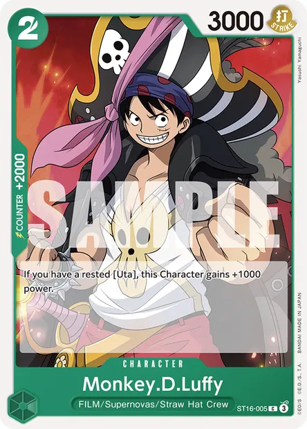 Monkey.D.Luffy, One Piece card ST16-005 — Green Uta set