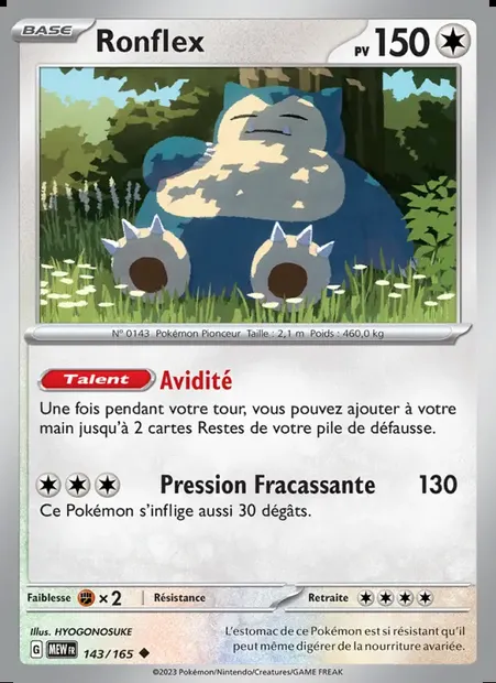 Ronflex, carte Pokémon MEW 143 — extension 151