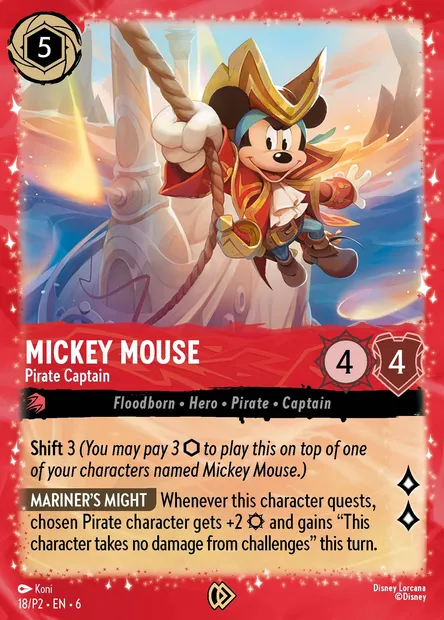 Mickey Mouse - Capitaine pirate, carte Disney Lorcana P2-018 — extension P2