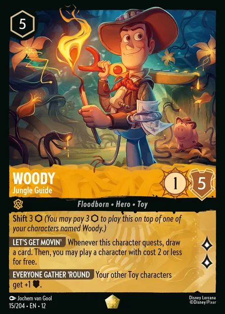 Woody - Jungle Guide, Disney Lorcana card CH12-015 — Wilds Unknown set