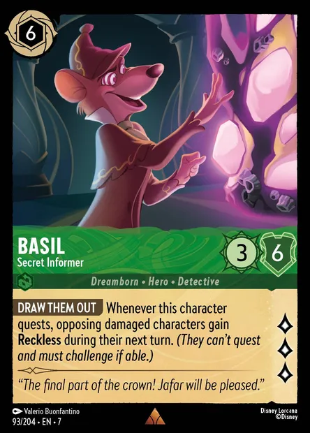 Basil - Secret Informer, Disney Lorcana card CH7-093 — Archazia's Island set