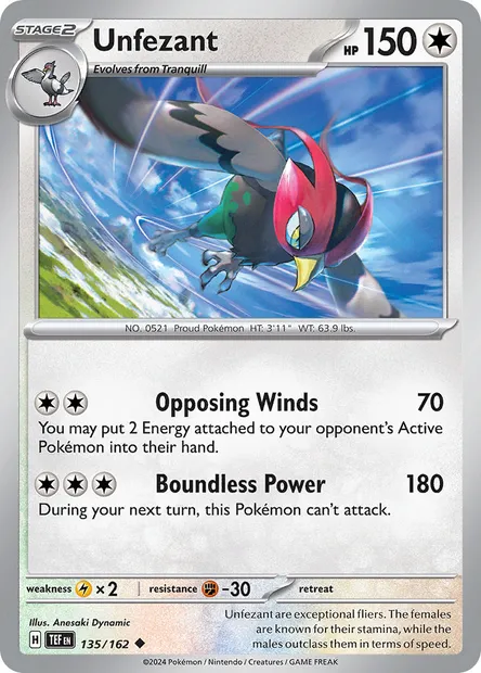 Unfezant, Pokémon card TEF 135 — Temporal Forces set