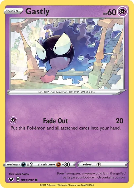 Gastly, Pokémon card SSH 83 — Sword & Shield set