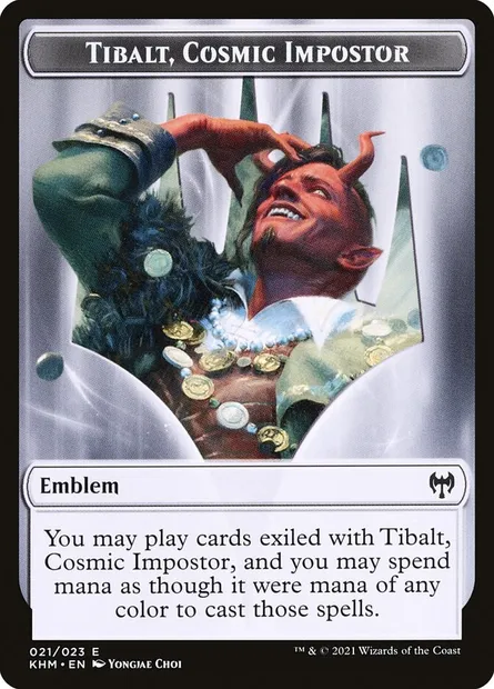 Tibalt, Cosmic Impostor Emblem, Magic card TKHM 21 — Kaldheim Tokens set
