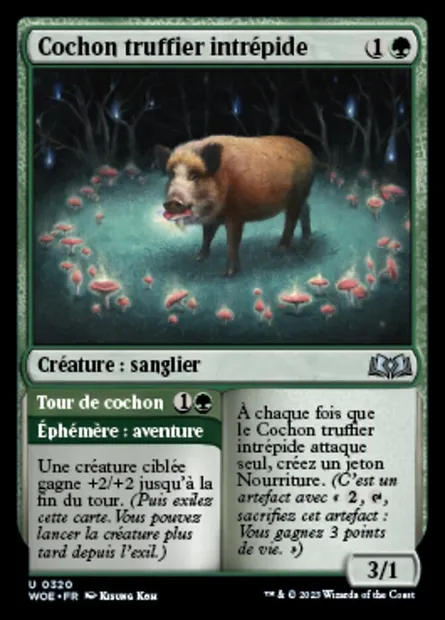 Cochon truffier intrépide // Tour de cochon, carte Magic WOE 320 — extension Wilds of Eldraine