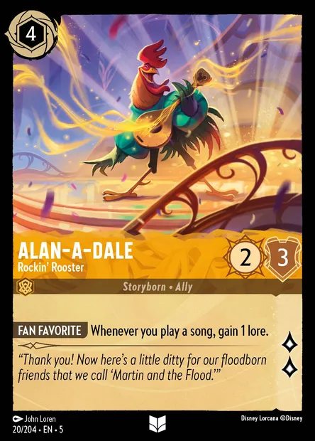 Alan-a-Dale - Rockin' Rooster, Disney Lorcana card CH5-020 — Shimmering Skies set