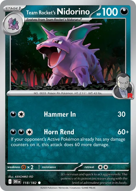 Team Rocket's Nidorino, Pokémon card DRI 118 — Destined Rivals set