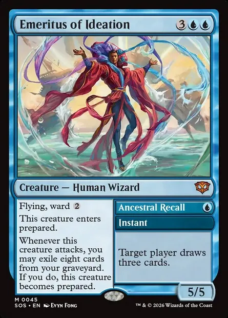 Emeritus of Ideation // Ancestral Recall, Magic card SOS 45 — Secrets of Strixhaven set