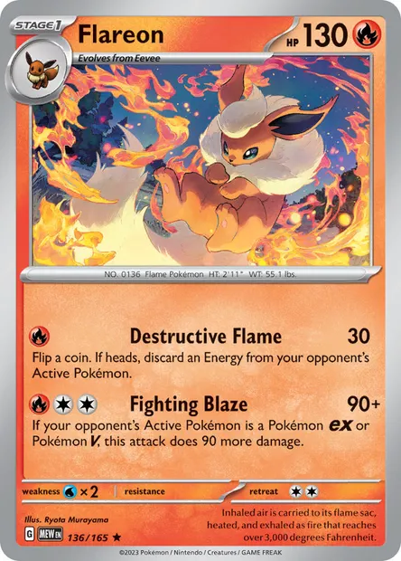 Flareon, Pokémon card MEW 136 — 151 set
