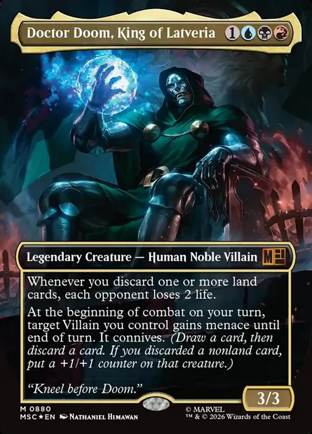 Docteur Fatalis, roi de Latvérie, carte Magic MSC 880 — extension Marvel Super Heroes Commander