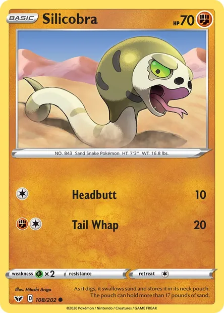 Silicobra, Pokémon card SSH 108 — Sword & Shield set