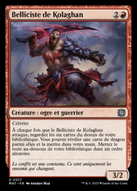 Belliciste de Kolaghan, carte Magic MAT 17 — extension L'invasion des machines : le jour d'après