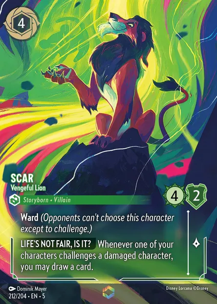 Scar - Vengeful Lion, Disney Lorcana card CH5-212 — Shimmering Skies set