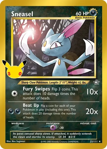 Sneasel, Pokémon card 30C CC007 — 30th Celebration set
