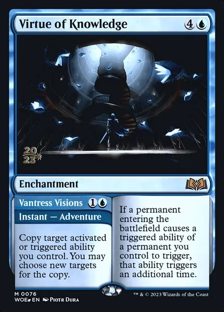 Vertu de savoir // Visions de Vantress, carte Magic PWOE 76s — extension Wilds of Eldraine Promos