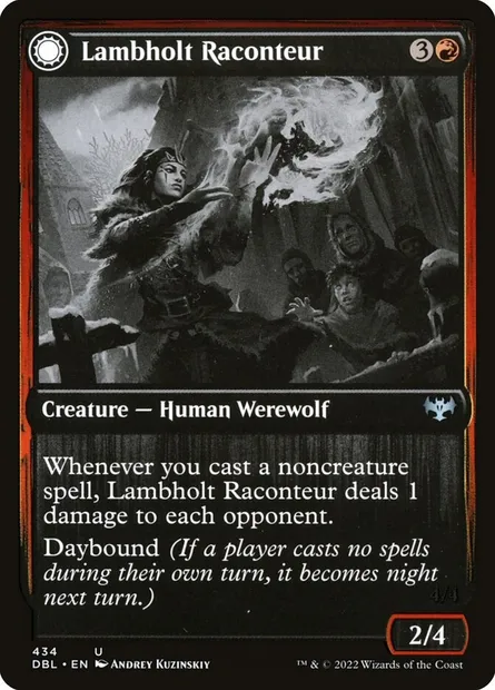 Conteuse de Lambholt // Dévastatrice de Lambholt, carte Magic DBL 434 — extension Innistrad : Double Programme