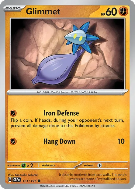 Glimmet, Pokémon card OBF 121 — Obsidian Flames set