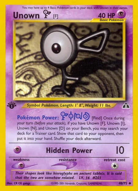 Unown [F], Pokémon card ND 48 — Neo Discovery set