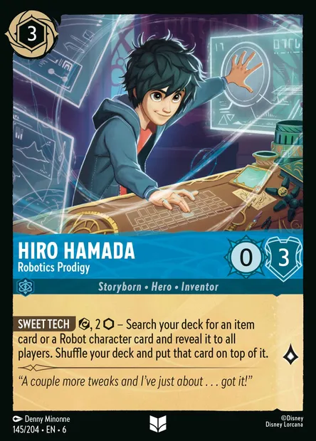 Hiro Hamada - Robotics Prodigy, Disney Lorcana card CH6-145 — Azurite Sea set
