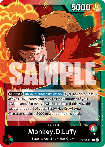 Monkey.D.Luffy, One Piece card OP13-001 — CARRYING ON HIS WILL set