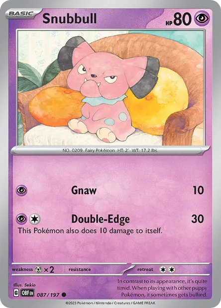 Snubbull, Pokémon card OBF 087 — Obsidian Flames set