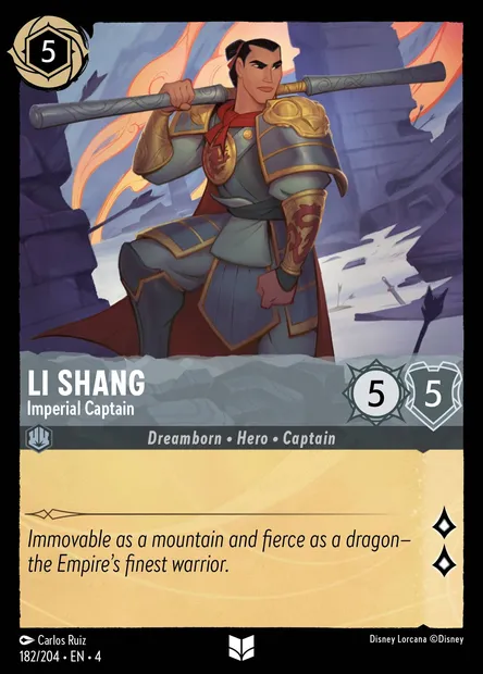 Li Shang - Imperial Captain, Disney Lorcana card CH4-182 — Ursula's Return set