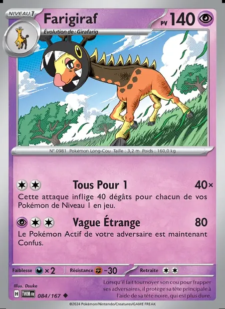 Farigiraf, carte Pokémon TWM 084 — extension Mascarade Crépusculaire