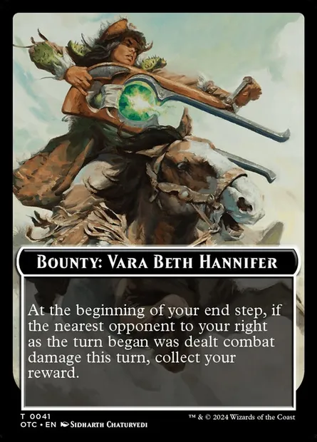 Bounty: Vara Beth Hannifer // Wanted!, carte Magic TOTC 41 — extension Outlaws of Thunder Junction Commander Tokens