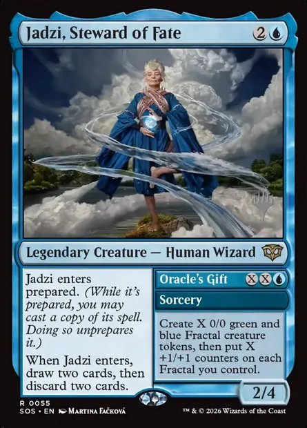 Jadzi, intendante du destin // Oracle's Gift, carte Magic PSOS 55p — extension Secrets of Strixhaven Promos