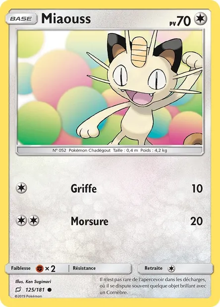 Miaouss, carte Pokémon TEU 125 — extension Duo de Choc