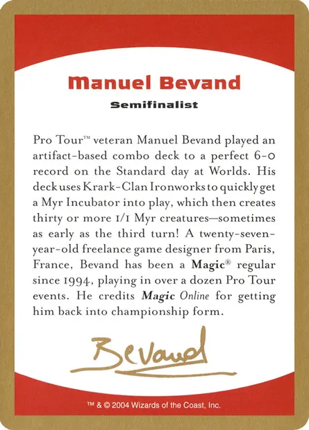 Manuel Bevand Bio, carte Magic WC04 mb0a — extension World Championship Decks 2004
