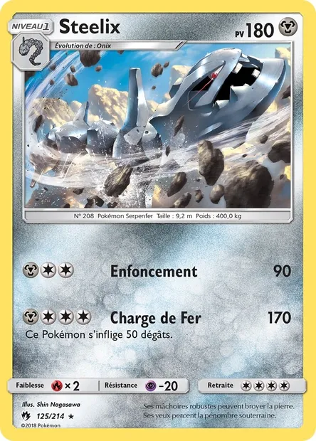 Steelix, carte Pokémon LOT 125 — extension Tonnerre Perdu