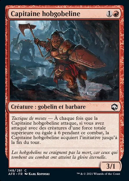 Capitaine hobgobeline, carte Magic AFR 148 — extension Forgotten Realms: Aventures dans les Royaumes Oubliés
