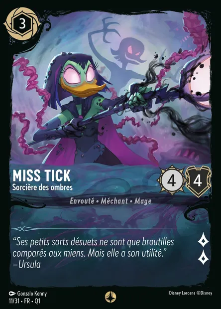 Miss Tick - Sorcière des ombres, carte Disney Lorcana Q1-011 — extension Quête des Illumineurs - Menace des profondeurs
