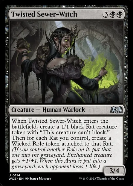 Twisted Sewer-Witch, Magic card WOE 114 — Wilds of Eldraine set