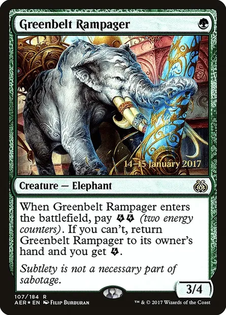 Greenbelt Rampager, Magic card PAER 107s — Aether Revolt Promos set